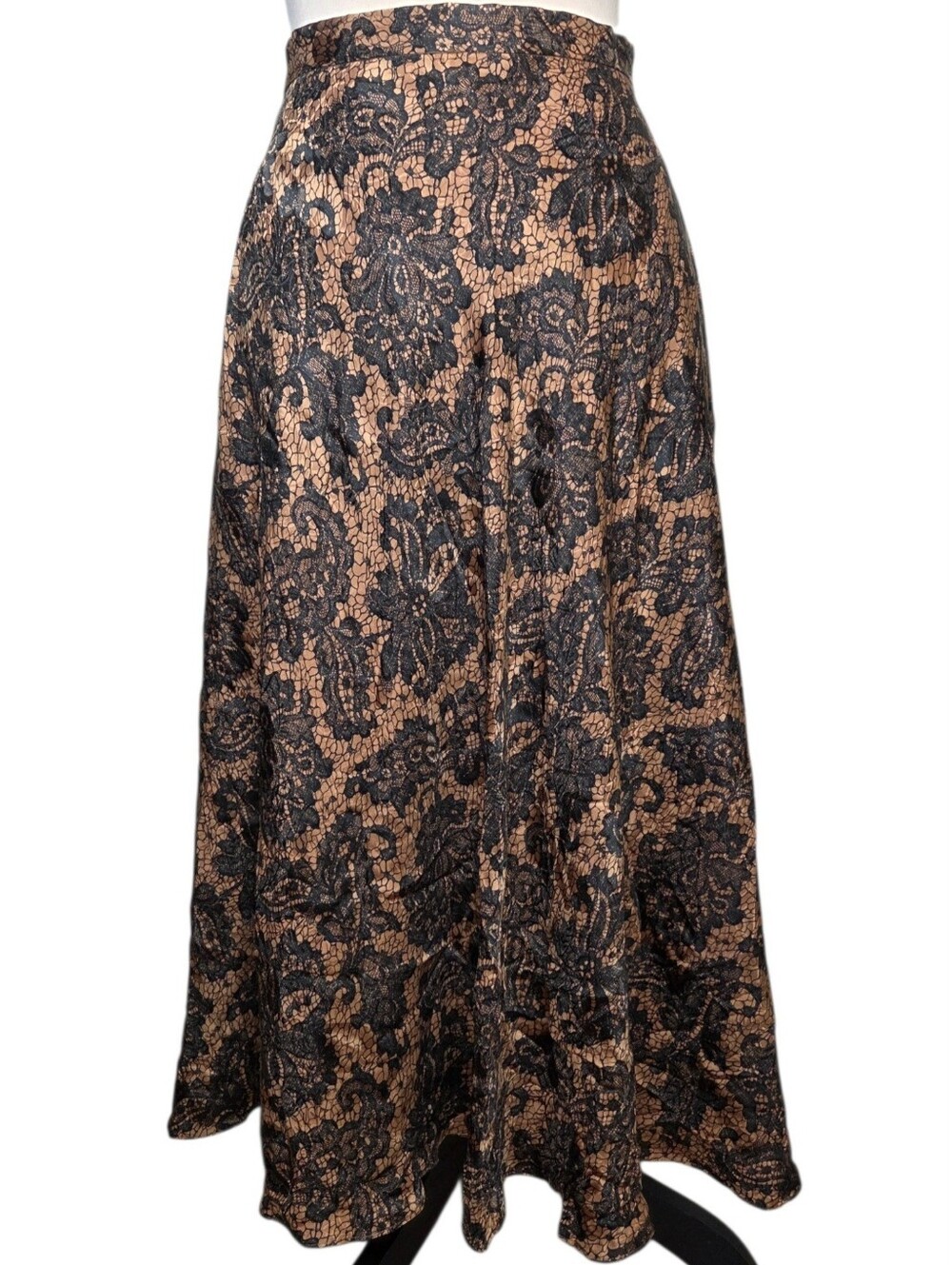 Liz Elana 100% Silk Circle Skirt Midi Lace Print Size 14 Dark Romantic Vintage